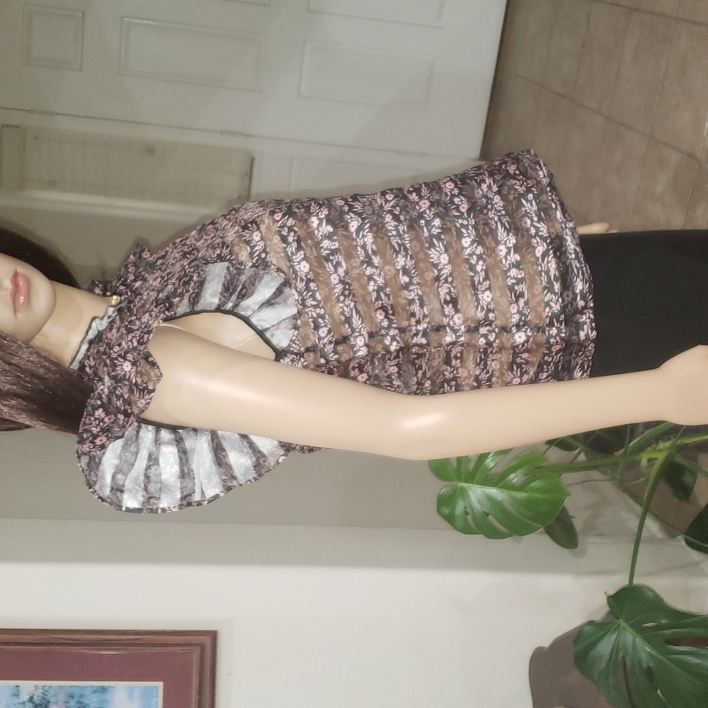 Jill Stuart Xs Semi Sheer Mixed Pattern Stripe & … - image 3